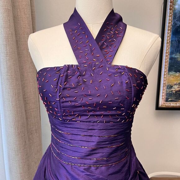 Snap Purple Beaded Halter Bubble Mini Dress – Size 3 (Women's Size 0) - Picture 2 of 8